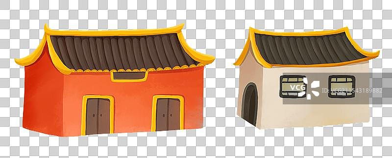 春节插画年俗赶大集设计元素街道复古建筑元素房子图片素材