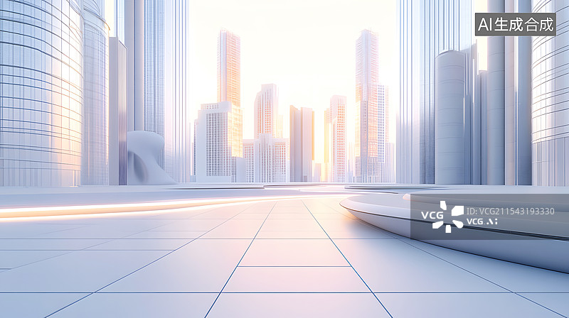 【AI数字艺术】AIGC：未来城市建筑与城市天际线，产品展示，电子商务背景图片素材