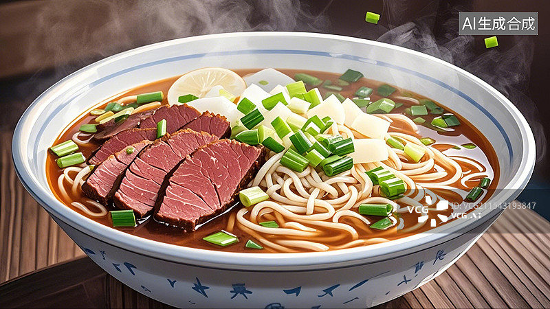 【AI数字艺术】一碗热气腾腾的牛肉面图片素材