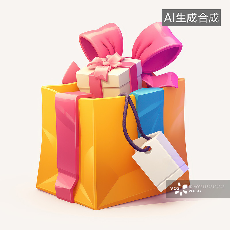 【AI数字艺术】卡通购物袋3D渲染C4D立体图标卡通插画图片素材