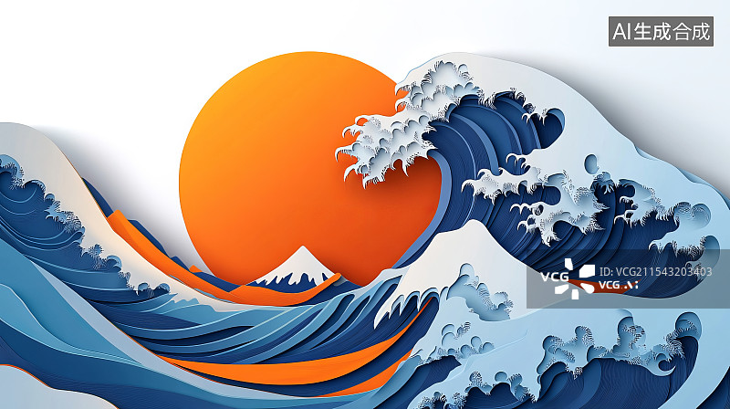 【AI数字艺术】巨大的海浪和日出图片素材