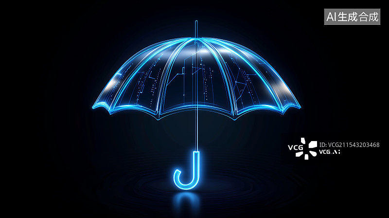 【AI数字艺术】蓝色发光的透明雨伞图片素材