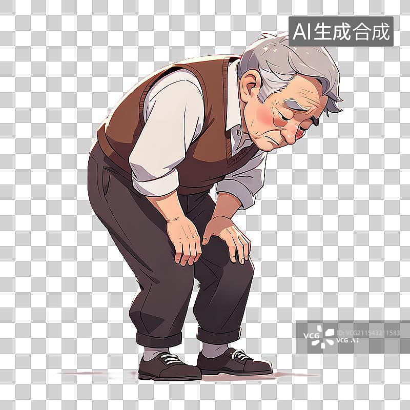 【AI数字艺术】生病弯腰扶着膝盖的老人图片素材
