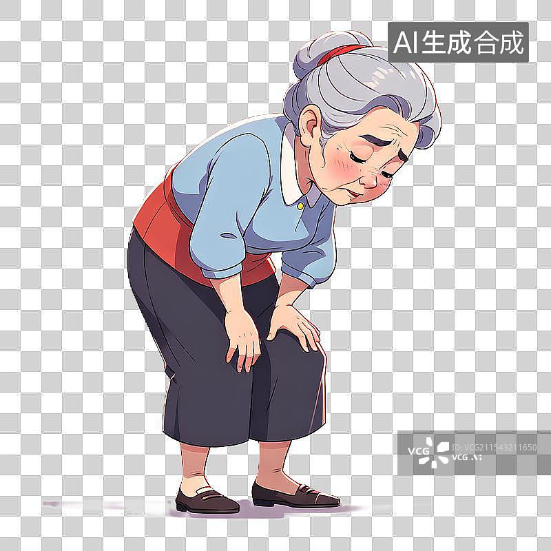 【AI数字艺术】生病弯腰扶着膝盖的老人图片素材