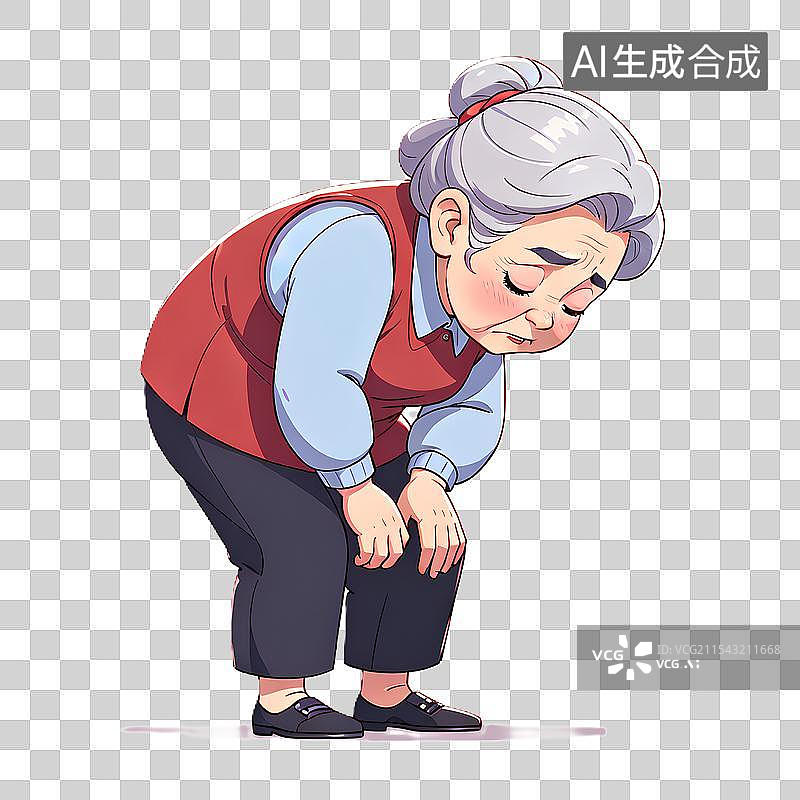 【AI数字艺术】生病弯腰扶着膝盖的老人图片素材