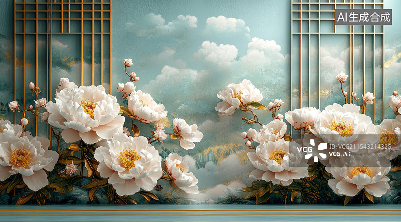 【AI数字艺术】轻奢中式牡丹花卉背景图图片素材