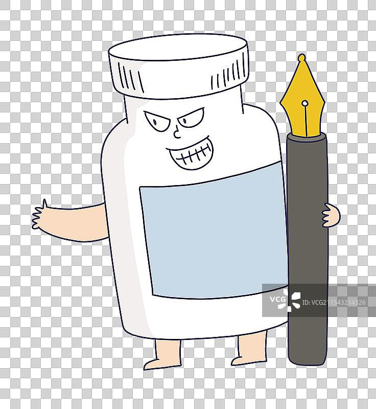 拿着钢笔的药品药瓶图片素材