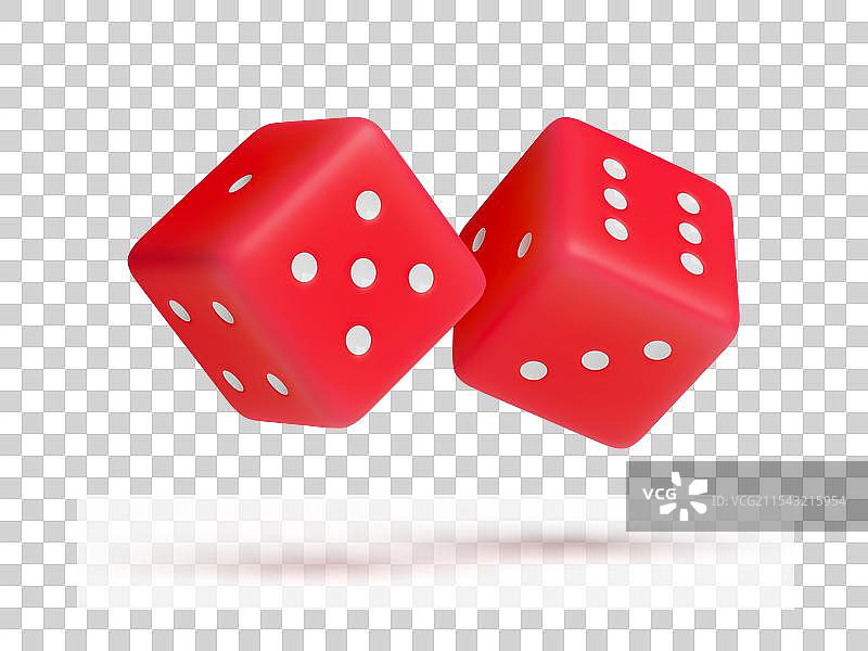 红色骰子，上面有随机数量的白色点，3D效果图片素材