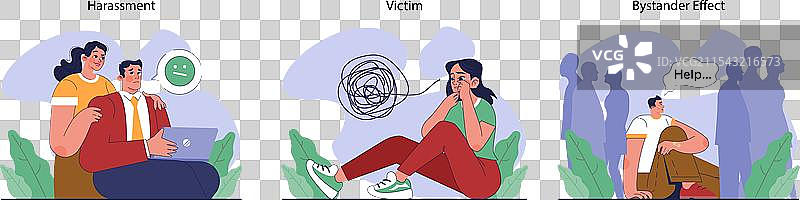 欺凌场景，受害者感到沮丧和被欺负图片素材