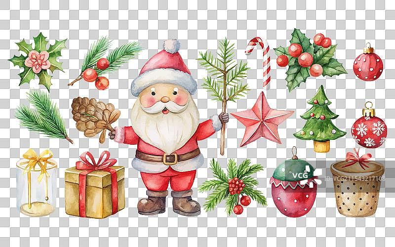 水彩圣诞元素和角色图片素材