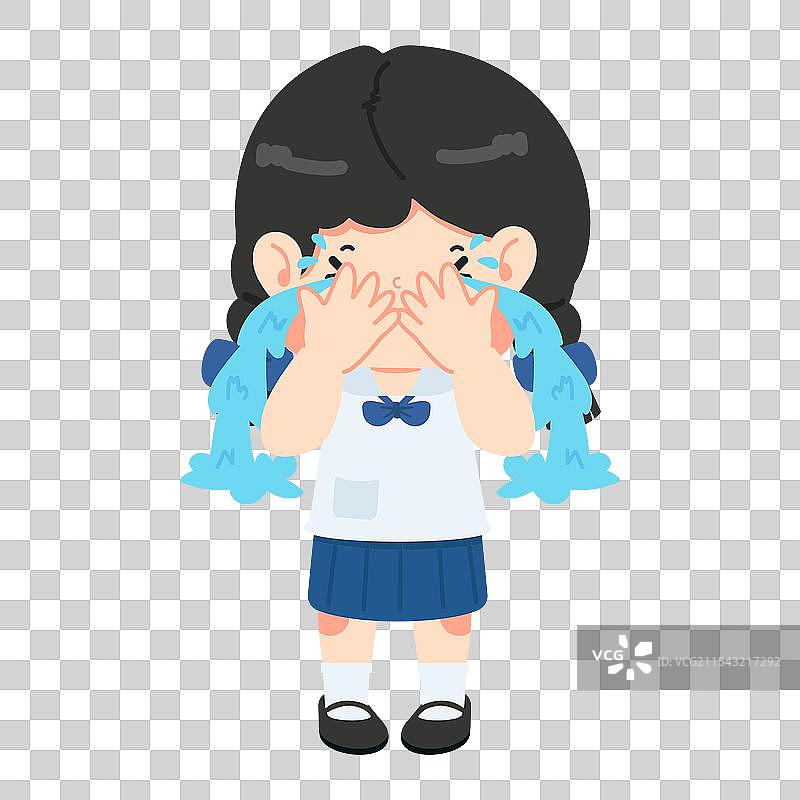 哭泣的泰国女孩学生卡通形象图片素材