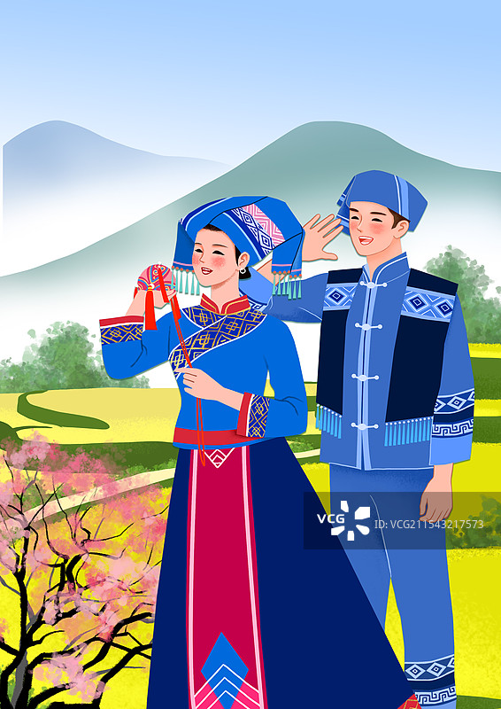 三月三梯田田园风光壮族男女唱山歌图片素材