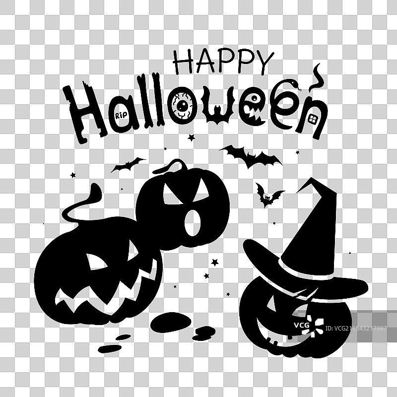 万圣节横幅，黑色南瓜和蝙蝠装饰图片素材