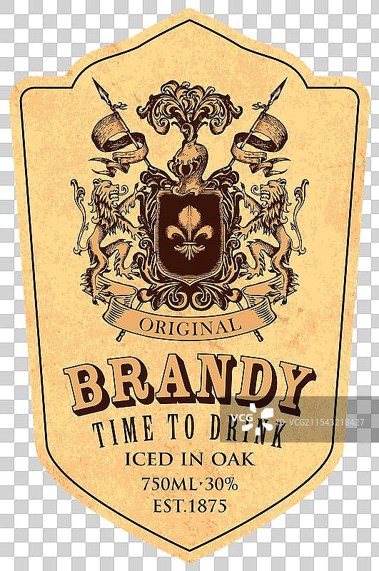 带有复古纹章的白兰地标签图片素材