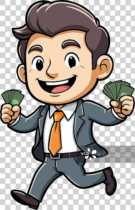 快乐的商人带着钱奔跑图片素材