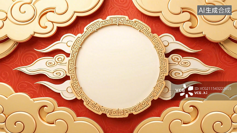 【AI数字艺术】3D国潮风祥云边框插画图片素材