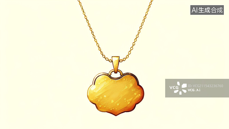 【AI数字艺术】国风手绘插画，古风黄金项链，长命锁，如意锁，宝宝锁，珠宝首饰，挂件装饰图片素材