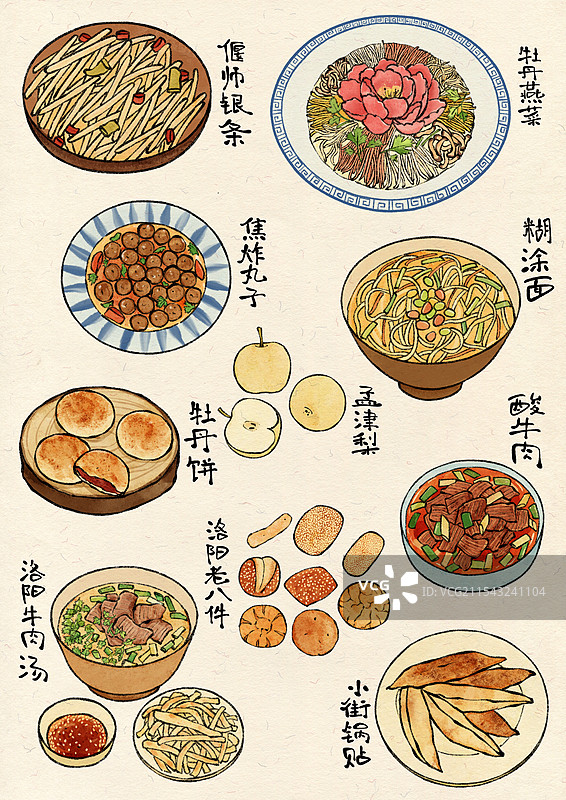 河南洛阳美食国风插画图片素材