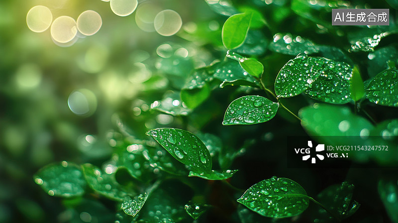 【AI数字艺术】绿草叶片上的水滴图片素材