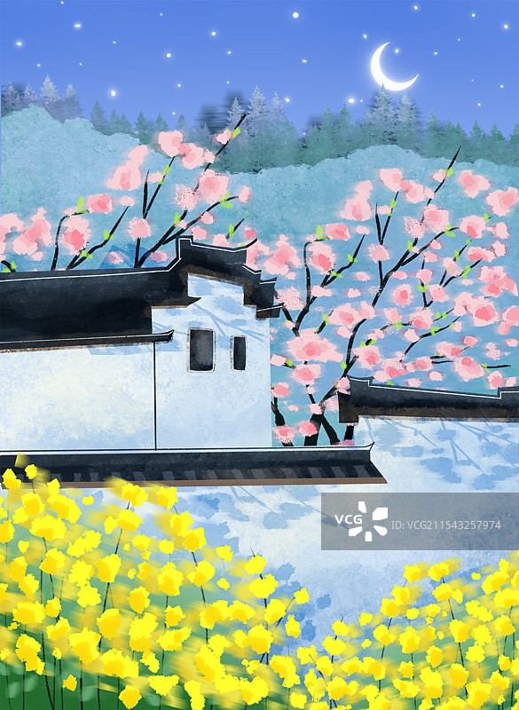 徽派建筑旅游景点夜晚乡村风景图片素材