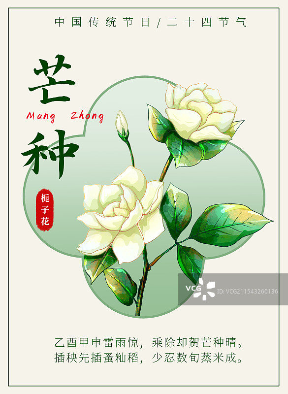 新中式二十四节气宣传海报芒种栀子花图片素材