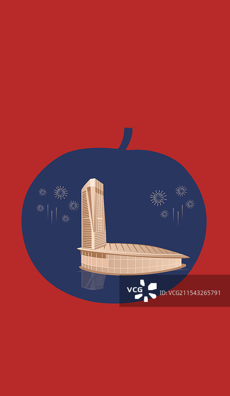 哈尔滨特产冻梨与国际会展体育中心一带一路丝绸之路亚冬会旅游高端创意插画图片素材