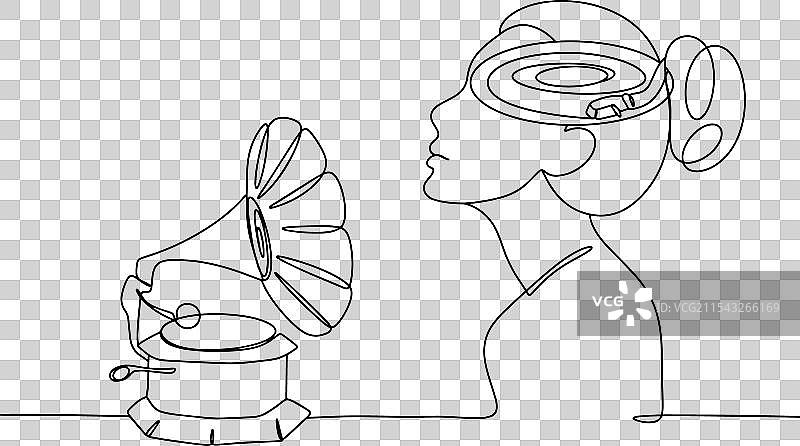 年轻女性与留声机图片素材