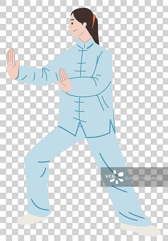 中国优秀传统文化文明国粹功夫武术女孩打太极表演健身锻炼强身健体生活方式动作力量资讯卡通插画图片素材