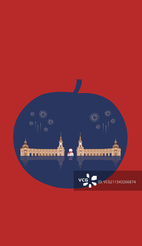 哈尔滨特产冻梨与哈尔滨群力音乐主题公园音乐长廊大雪人一带一路丝绸之路亚冬会旅游高端创意插画图片素材