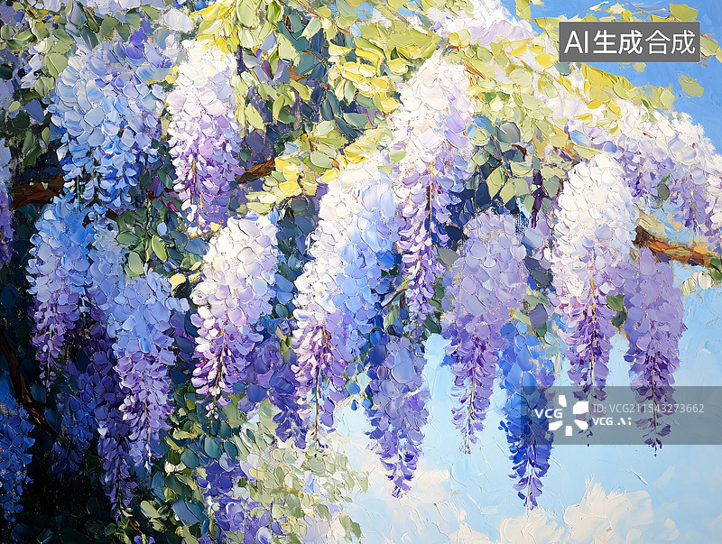 【AI数字艺术】春天紫藤花油画图片素材