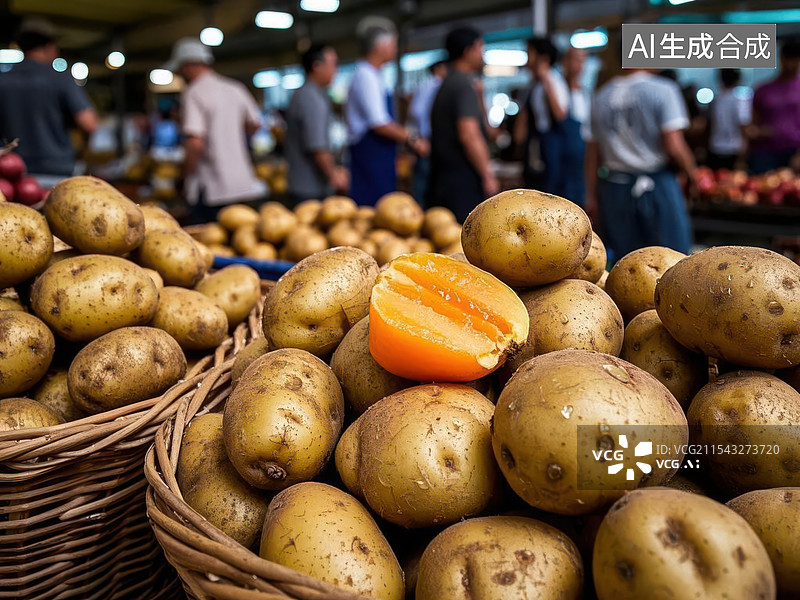 【AI数字艺术】菜市场的一筐筐土豆洋芋图片素材