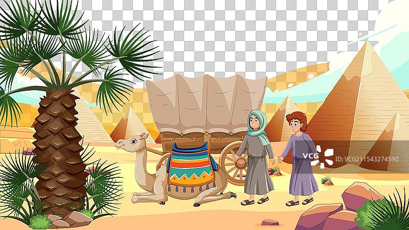 埃及人在金字塔旁与骆驼合影图片素材