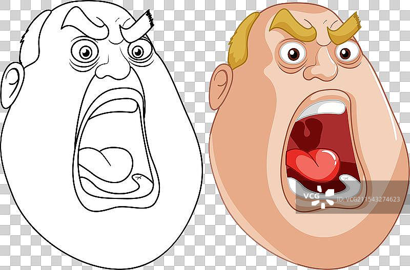 两个卡通面孔展现极端表情图片素材