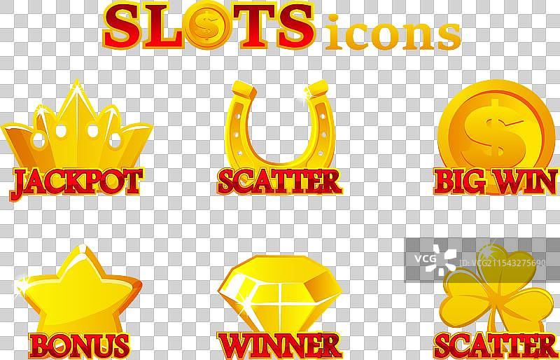 经典金色老虎机符号集合图片素材