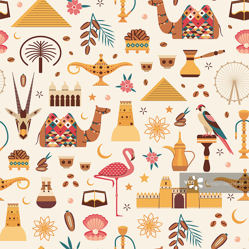 阿联酋旅行模式与阿拉伯动物和符号图片素材