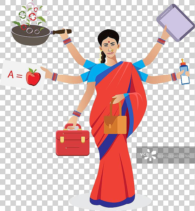 印度女性多任务处理，平衡生活与工作图片素材