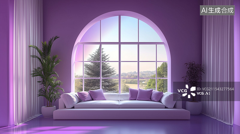 【AI数字艺术】紫色现代风格室内设计图片素材