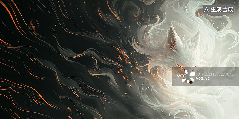 【AI数字艺术】一个巨大的发白色光九尾狐狸图片素材