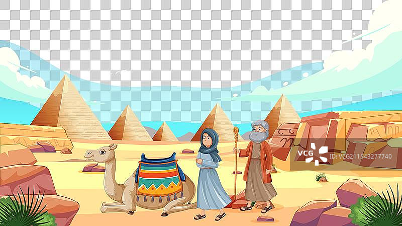 动画旅行者与骆驼在埃及附近图片素材