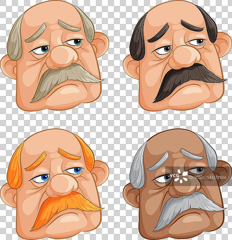 四个风格化的老年男性面孔，各具特色图片素材