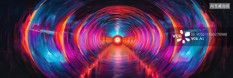 【AI数字艺术】科幻感十足的彩色光隧道图片素材