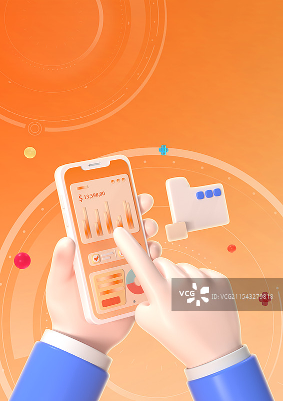 3D渲染智慧科技手机银行金融理财主题模板图片素材