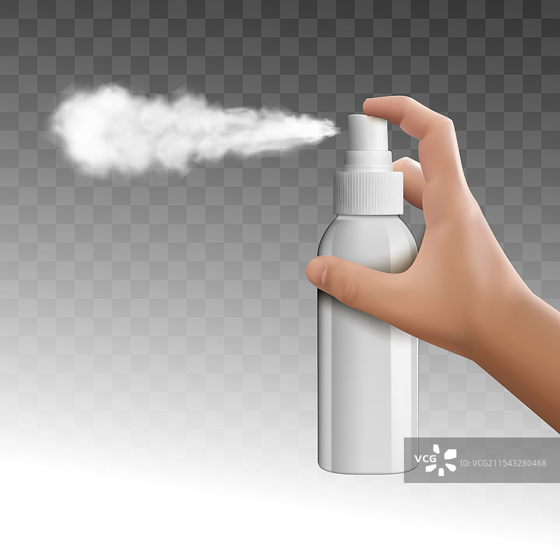 白色空喷雾瓶侧视图，喷雾状态图片素材