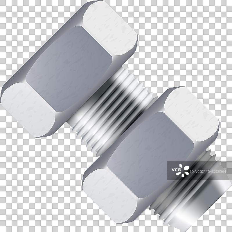 带六角螺母的结构螺栓，白色背景下独立展示图片素材