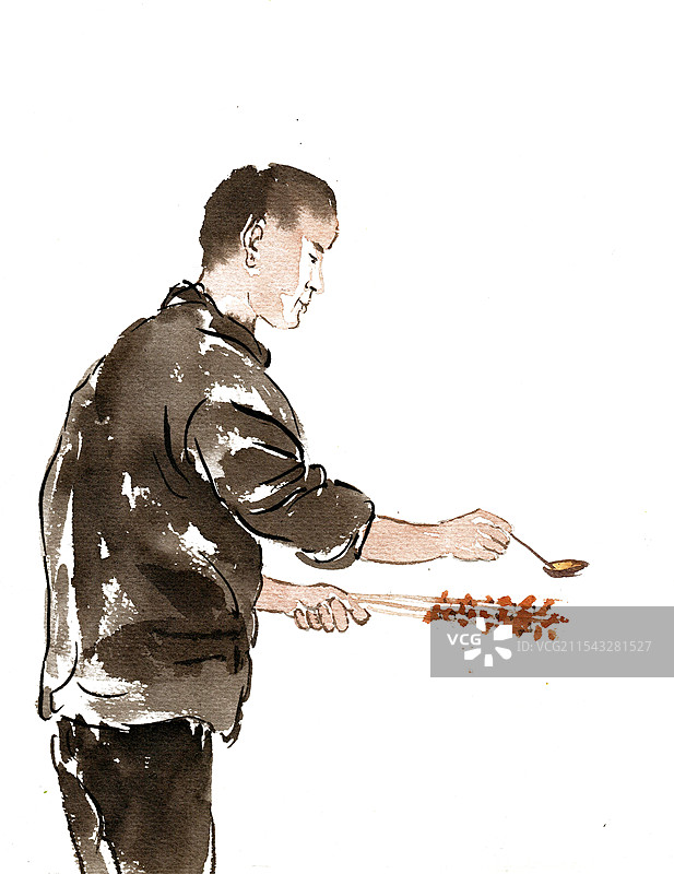 羊肉串上撒辣椒图片素材