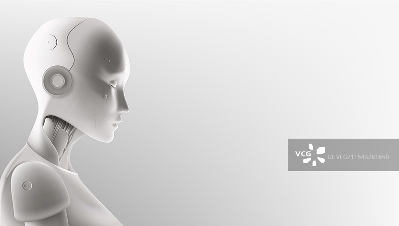 孤立的3D白色机器人女孩，留有空白空间图片素材