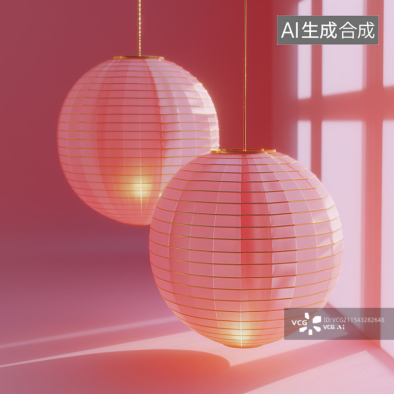【AI数字艺术】粉色灯笼图片素材