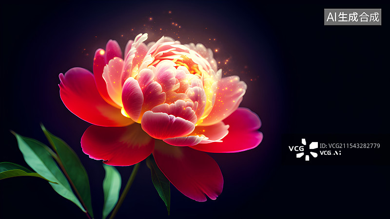 【AI数字艺术】黑色背景下的红色牡丹花图片素材