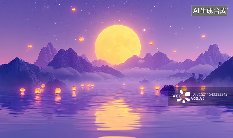 【AI数字艺术】中秋大月亮升起图片素材