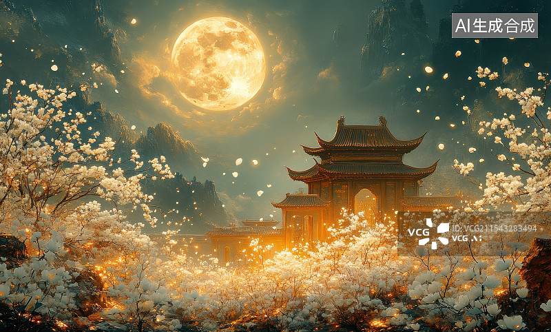 【AI数字艺术】中秋月亮升起图片素材